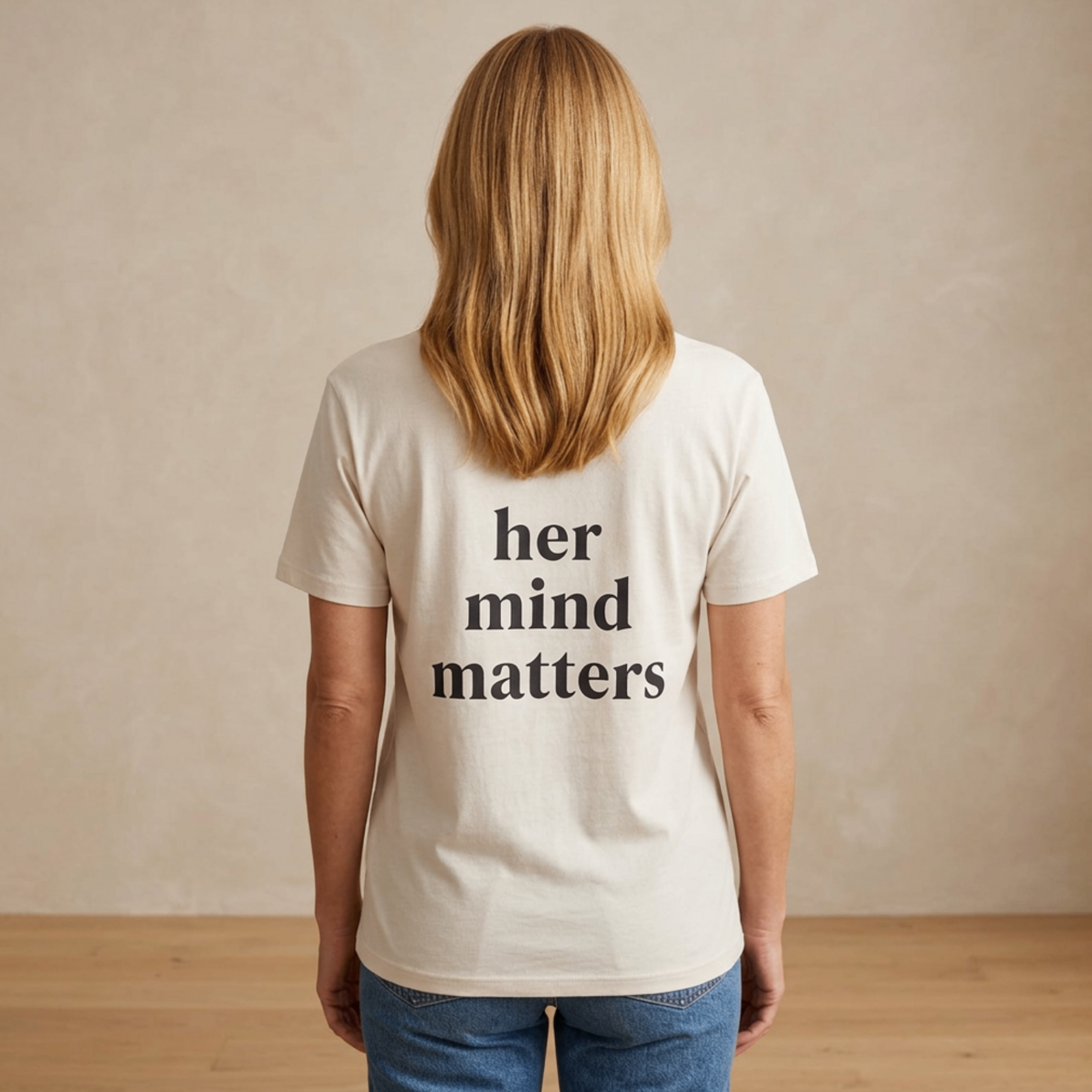 Beige DGF T-shirt back with her mind matters